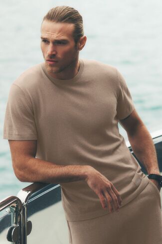 Alo Yoga Cotton Cashmere Ever Soft Short Sleeve Crew - Gravel in Saudi Arabia