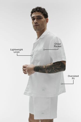Alo Yoga Linen Days Short Sleeve Button Up - White in Saudi Arabia