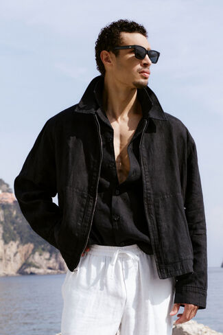 Alo Yoga Linen Days Full Zip Jacket - Black in Saudi Arabia