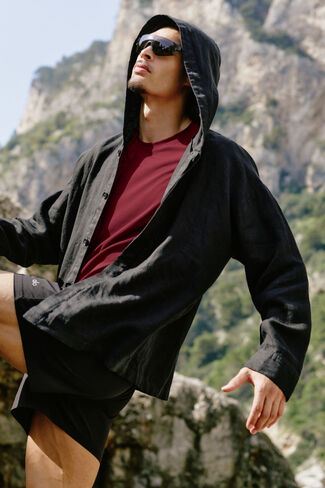 Alo Yoga Linen Days Button Up Hoodie - Black in Saudi Arabia