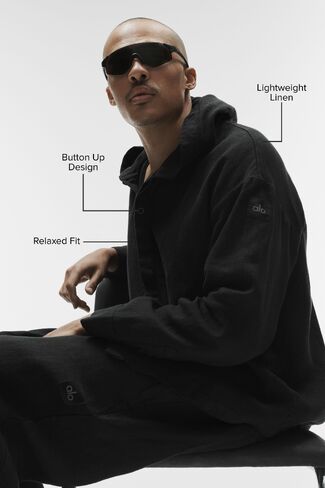 Alo Yoga Linen Days Button Up Hoodie - Black in Saudi Arabia