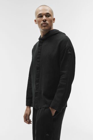 Alo Yoga Linen Days Button Up Hoodie - Black in Saudi Arabia