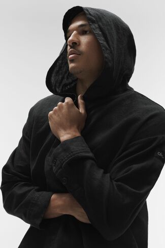 Alo Yoga Linen Days Button Up Hoodie - Black in Saudi Arabia