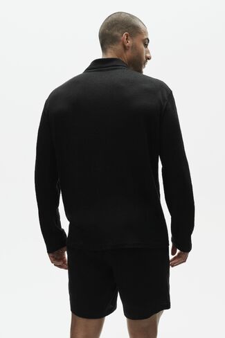 Alo Yoga Linen Jersey Coastal كم طويل بأزرار لأعلى - أسود in Kuwait