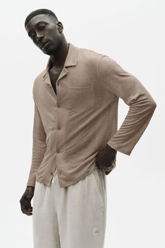 Alo Yoga Linen Jersey Coastal Long Sleeve Button Up - Gravel in Saudi Arabia