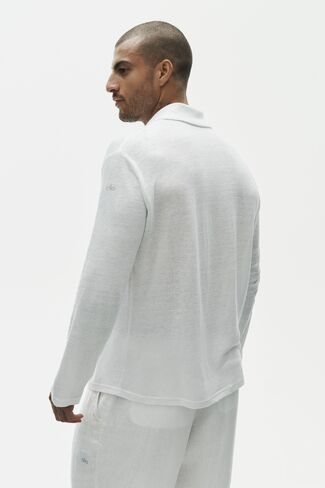 Alo Yoga Linen Jersey Coastal كم طويل بأزرار لأعلى - أبيض in Kuwait