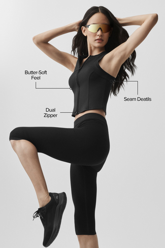Alo Yoga Alosoft Level Up Full Zip Tank - Black in Kuwait