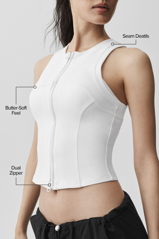 Alo Yoga Alosoft Level Up Full Zip Tank - White in Saudi Arabia
