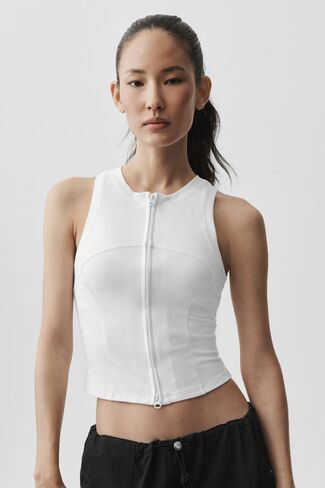 Alo Yoga Alosoft Level Up Full Zip Tank - White in Saudi Arabia