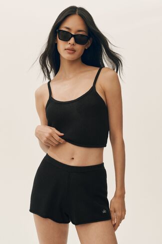 Alo Yoga Silk Cashmere Cropped Heat Wave Tank - Black in Saudi Arabia