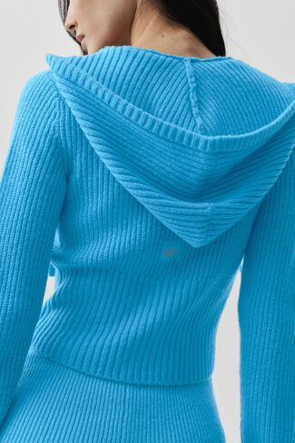 Alo Yoga Wool Cashmere Ribbed Noble Full Zip Hoodie - Azure Blue in Saudi Arabia