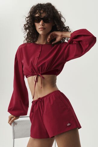 Alo Yoga Cotton Cropped Real Deal Long Sleeve - Summer Romance Red in Kuwait