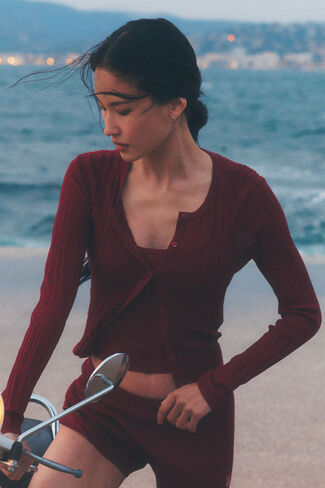 Alo Yoga Sweater Sunlit Cardigan - Summer Romance Red in Saudi Arabia