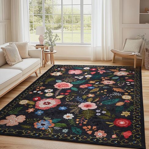 Area Rugs 2.6x8 Washable Rug Non-Slip Runner Rug for Hallways, Floral Vintage Kitchen Rugs Non Slip Low Pile Stain Resistant Kitchen Mat, Ultra-Thin Carpet for Kitchen, Entryway, Home Décor,Green in Saudi Arabia