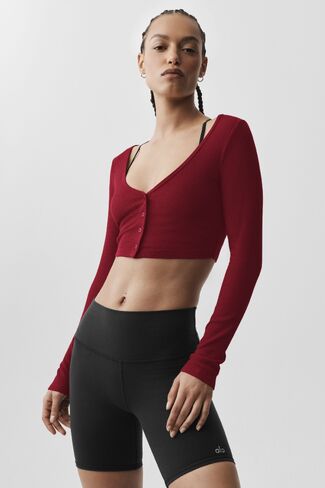 Alo Yoga Ribbed Cropped Whisper Cardigan - Summer Romance Red in Saudi Arabia
