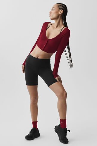 Alo Yoga Ribbed Cropped Whisper Cardigan - Summer Romance Red in Saudi Arabia
