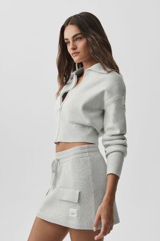 Alo Yoga Scholar Knit Cropped Full Zip Jacket - White Heather in Saudi Arabia