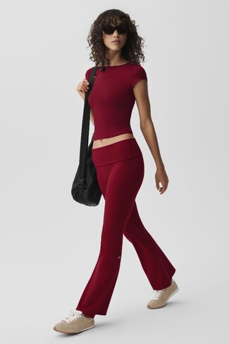 Alo Yoga ALO Softsculpt Foldover Flare Legging - Summer Romance Red in Saudi Arabia