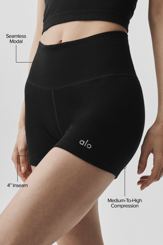 Alo Yoga 4" Seamless Modal Ribbed High-Waist Short - Black in Kuwait