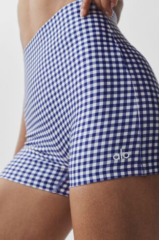 Alo Yoga 3" Airlift Gingham High-Waist Sleek Short - Navy Gingham in Kuwait