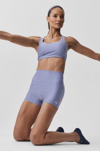 Alo Yoga 3" Airlift Gingham High-Waist Sleek Short - Navy Gingham in Kuwait