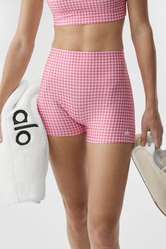 Alo Yoga 3" Airlift Gingham High-Waist Sleek Short - Paradise Pink Gingham in Kuwait