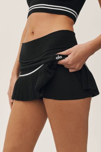 Alo Yoga Cotton Cashmere High-Waist My Serve Tennis Skirt - Black/White in Saudi Arabia
