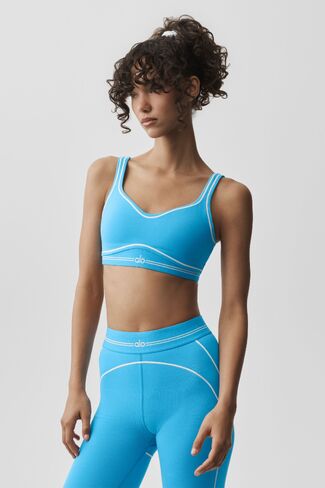 Alo Yoga Airbrush Heart Throb Bra - Azure Blue/White in Saudi Arabia