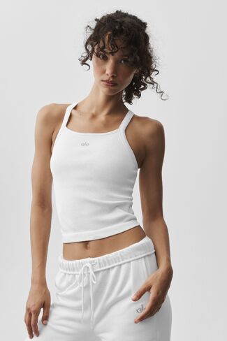 Alo Yoga Seamless Ribbed Favorite Full Length Bra Tank - White in Saudi Arabia