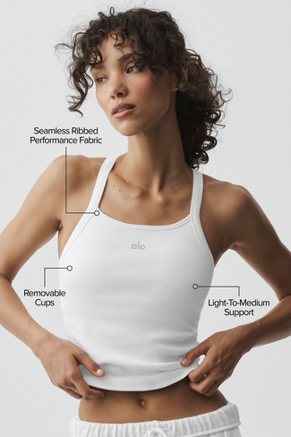 Alo Yoga Seamless Ribbed Favorite Full Length Bra Tank - White in Saudi Arabia