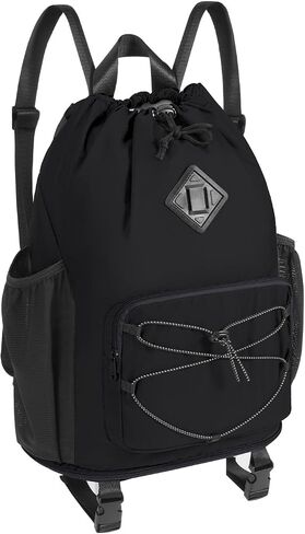WANDF Drawstring Backpack with Removable Wet Pocket, Sandproof Beach Backpack with Bottom Compression Strap for Beach Mat, Swim Bag for Pool, Gym, Travel and Workout Gear (Black) in Kuwait