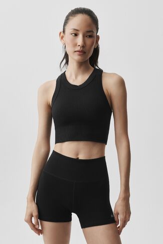 Alo Yoga Seamless Modal Ribbed High Neck Delight Bra - Black in Saudi Arabia