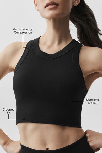 Alo Yoga Seamless Modal Ribbed High Neck Delight Bra - Black in Saudi Arabia