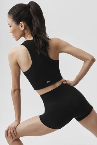 Alo Yoga Seamless Modal Ribbed High Neck Delight Bra - Black in Saudi Arabia