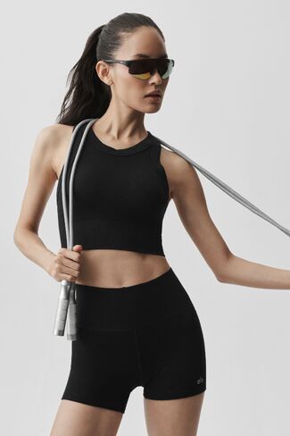 Alo Yoga Seamless Modal Ribbed High Neck Delight Bra - Black in Saudi Arabia