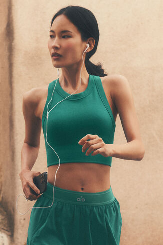 Alo Yoga Seamless Modal Ribbed High Neck Delight Bra - Emerald Isle in Saudi Arabia