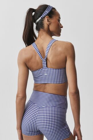 Alo Yoga Airlift Gingham Sleek Bra Tank - Navy Gingham in Kuwait