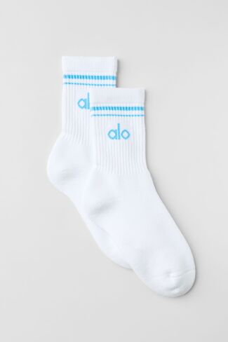 Alo Yoga Unisex Half-Crew Throwback Sock - White/Azure Blue in Saudi Arabia