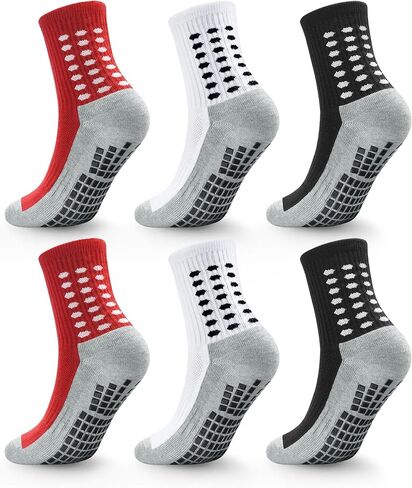 Kids Grip Socks Soccer Boys Football Non Slip Socks Girls Cushioned Athletic Crew Grip Sock Youth 6 Pairs in Kuwait