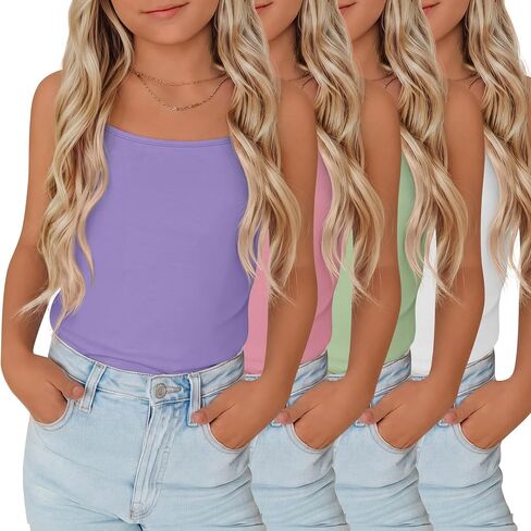 4 Pack Girls Camisole Tank Tops Kids Soft Breathable Cami Basic Undershirt Sleeveless Summer Shirts 5-14 Years in Kuwait