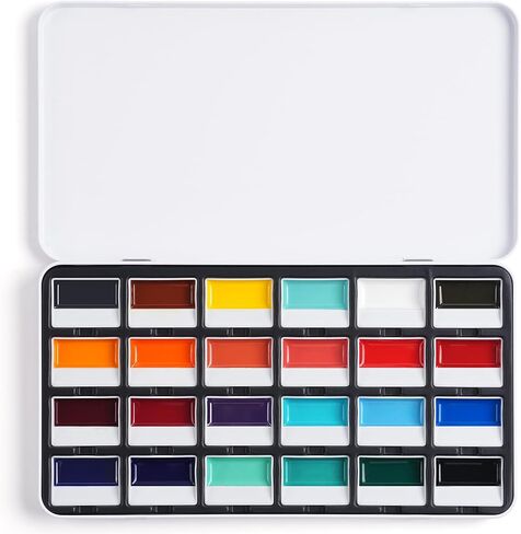 Fuumuui 24-Color Opaque Semi-Moist Solid Watercolor Paint Set Art Supplies for Artists Beginner Painters Amateur Hobbyists Painting in Kuwait