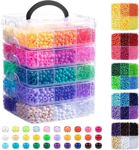 Simetufy 6000Pcs Pony Beads, 30 Colors 6x9MM Kandi Beads Bulk for Crafts Bracelet Making Hair Braiding Jewelry Key Chains DIY Valentine' s Day Romantic Gifts Christmas Gifts (Stack Box) in Kuwait