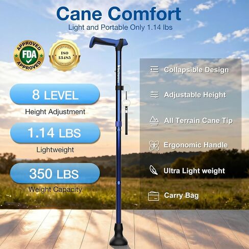 Walking Cane for Men & Women,Foldable,Adjustable,Self Standing Cane with Second Handle,350lbs Heavy Duty,All Terrain,Collapsible Walking Sticks for Seniors & Adults,Purple in Kuwait