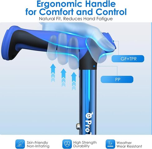 Walking Cane for Men & Women,Foldable,Adjustable,Self Standing Cane with Second Handle,350lbs Heavy Duty,All Terrain,Collapsible Walking Sticks for Seniors & Adults,Purple in Kuwait