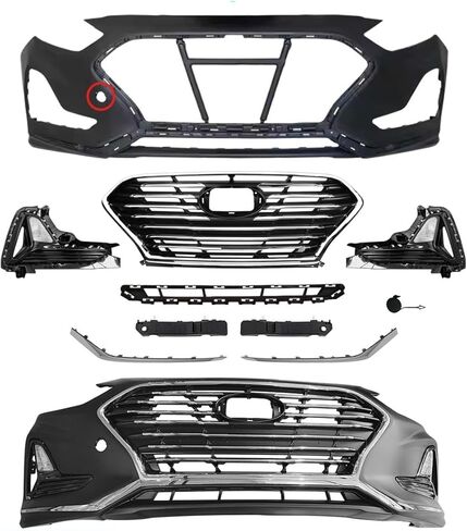 YHB Front Bumper Kit w/Upper Grille Lower Grill & Fog Lights fit for 2018-2019 Hyundai Sonata Hybrid Korea Built w/Tow Hook Hole - Front Bumper Set in Saudi Arabia