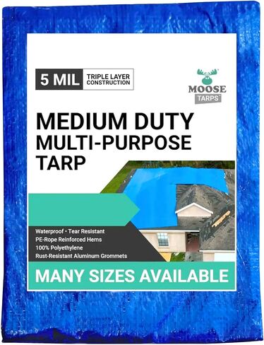 15' x 45' Waterproof Tarp, Medium Duty Reversible Blue/Silver, Multipurpose Indoor and Outdoor Tarps for Tents, Wood Cover, Furniture, Car, Boat, Pool, Tear Resistant, Blue in Saudi Arabia