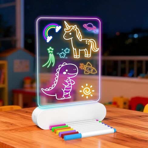 لوحة رسم LED قابلة للشحن | لوحة رسائل LED لاسلكية للأطفال، ضوء ليلي خاص بالأطفال | لوح كتابة للمسح الجاف | هدايا عيد الحب للفتيات والأولاد 6-8 in Kuwait