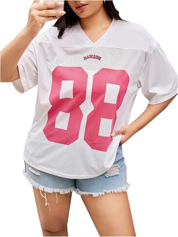 Verdusa Women's Plus Size Jersey Shirts Number Graphic Tees Short Sleeve T Shirt in Kuwait