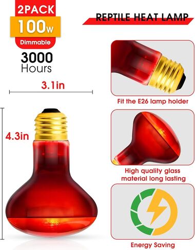 EvaStary لمبة الحرارة الزواحف، 100W محاكاة ضوء النهار الطبيعي الزواحف المصابيح بقعة ضوء، UVA لمبات مصباح الحرارة الزواحف للزواحف، التنين الملتحي، السحلية، البرمائيات، السلحفاة، الأفعى، الدجاج، 2pack in Kuwait