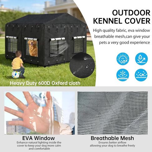 Outdoor Dog Kennel Cover for 4.2'Dx4.2'Wx4.5'H Crate with 3-in-1 Window, 600D Polyester Full Coverage & Silver-Coated Interior Waterproof Dog Crate Cover for Large Dog Cage Outdoor (Cover Only) in Saudi Arabia